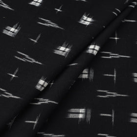 Black Handloom Cotton Pochampally Double Ikat Fabric