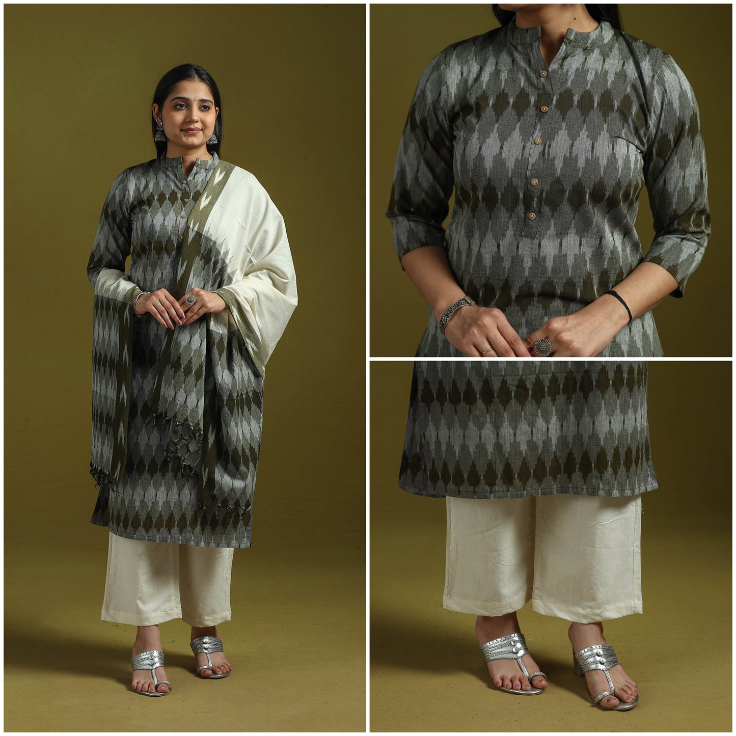 Handloom cotton pochampally ikat 3pc kurta set for women 11