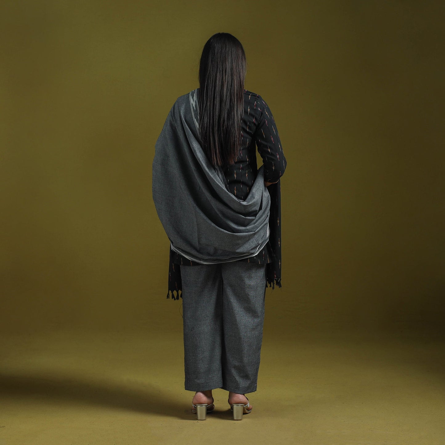 Handloom cotton pochampally ikat 3pc kurta set for women 15