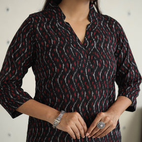 Black Handloom Cotton Pochampally Ikat Kurta Set (Set of 3)