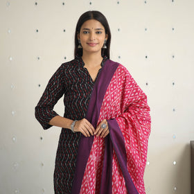 Black Handloom Cotton Pochampally Ikat Kurta Set (Set of 3)