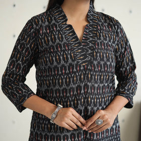 Black Handloom Cotton Pochampally Ikat Kurta Set (Set of 3)