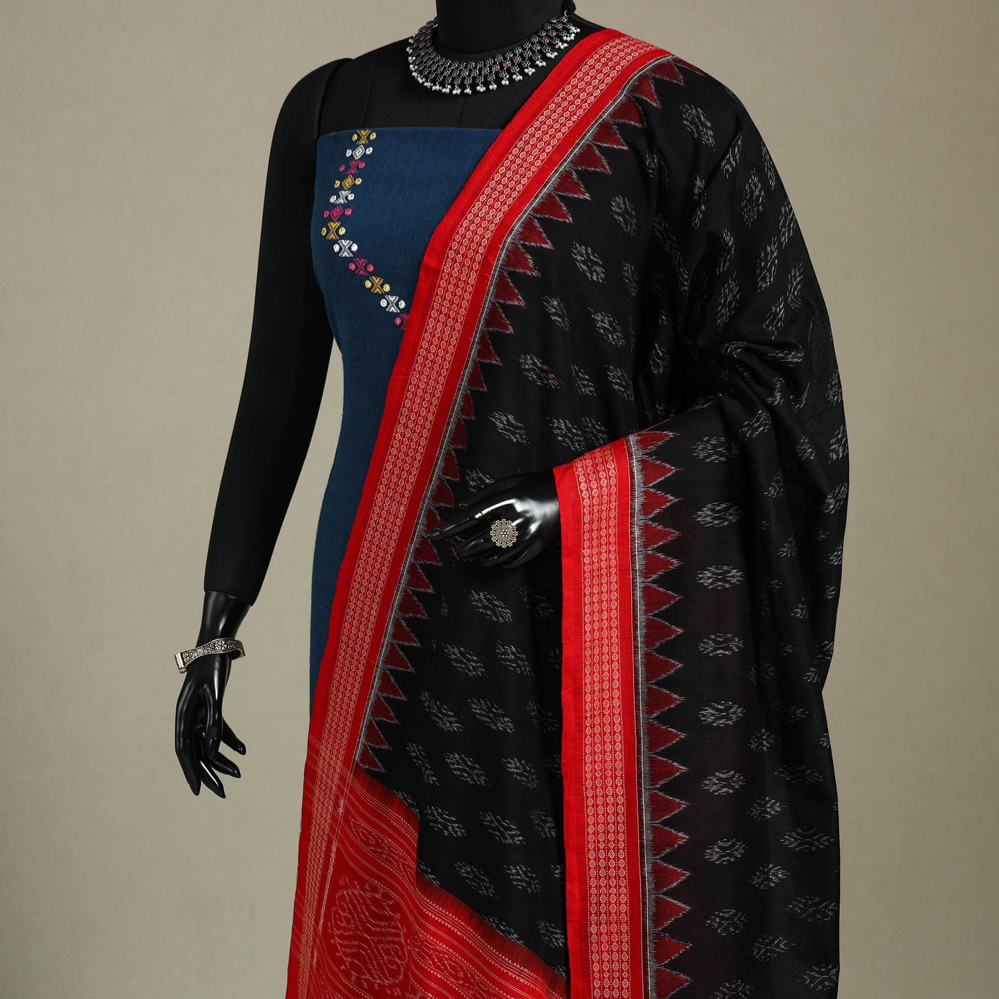 Black Handloom Cotton Sambalpuri Ikat Dupatta