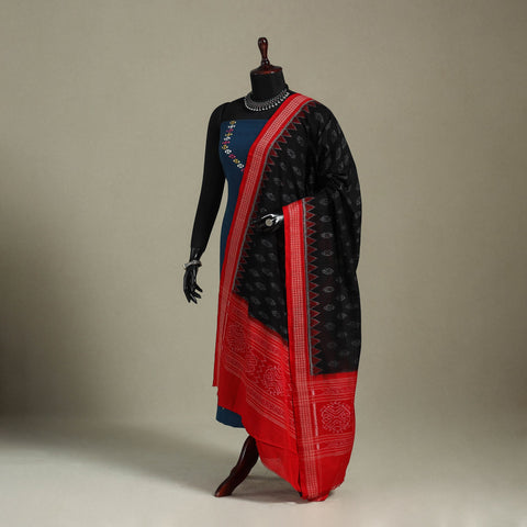 Black Handloom Cotton Sambalpuri Ikat Dupatta