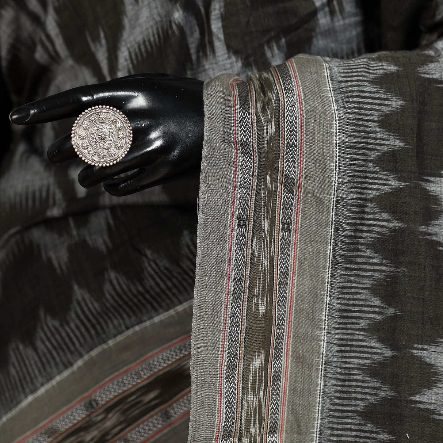 Grey - black - handloom cotton sambalpuri ikat saree 07