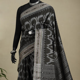Grey - black - handloom cotton sambalpuri ikat saree 07
