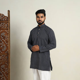 Buy Handloom Cotton Stripe Short Black Men Plain Kurta