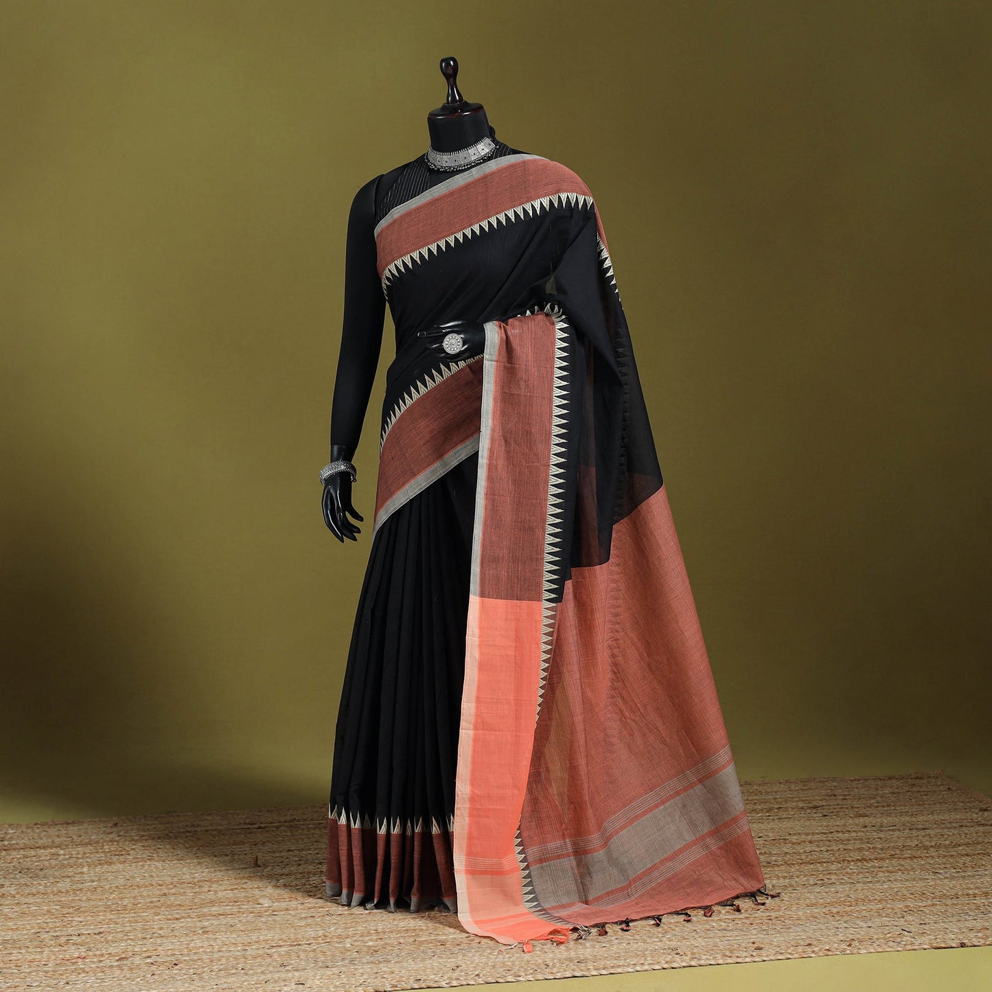 Black - handloom cotton thread border mangalagiri saree 35