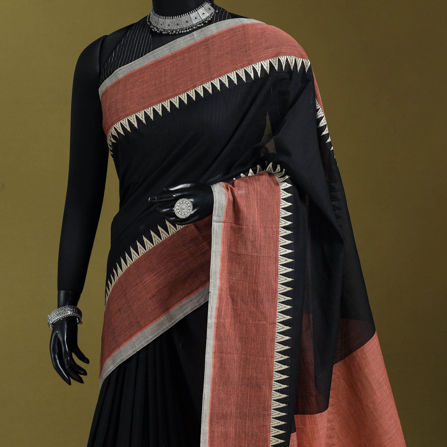 Black - handloom cotton thread border mangalagiri saree 35
