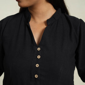  Black Handloom Cotton Tiered Plain Dress