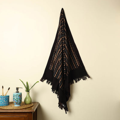 Black - handloom cotton towel 02 - handcrafted