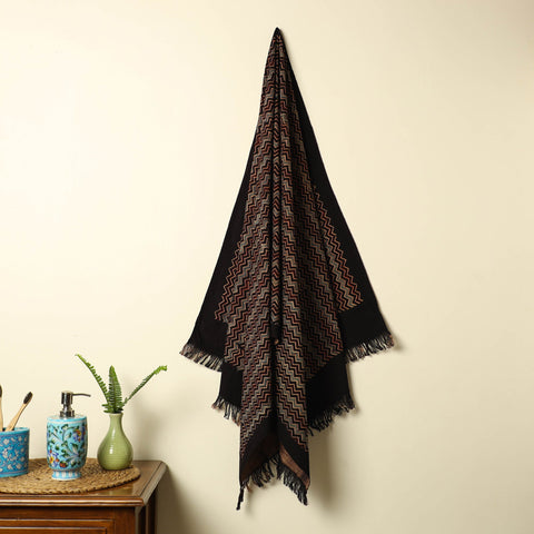 Black - handloom cotton towel 06 - handcrafted