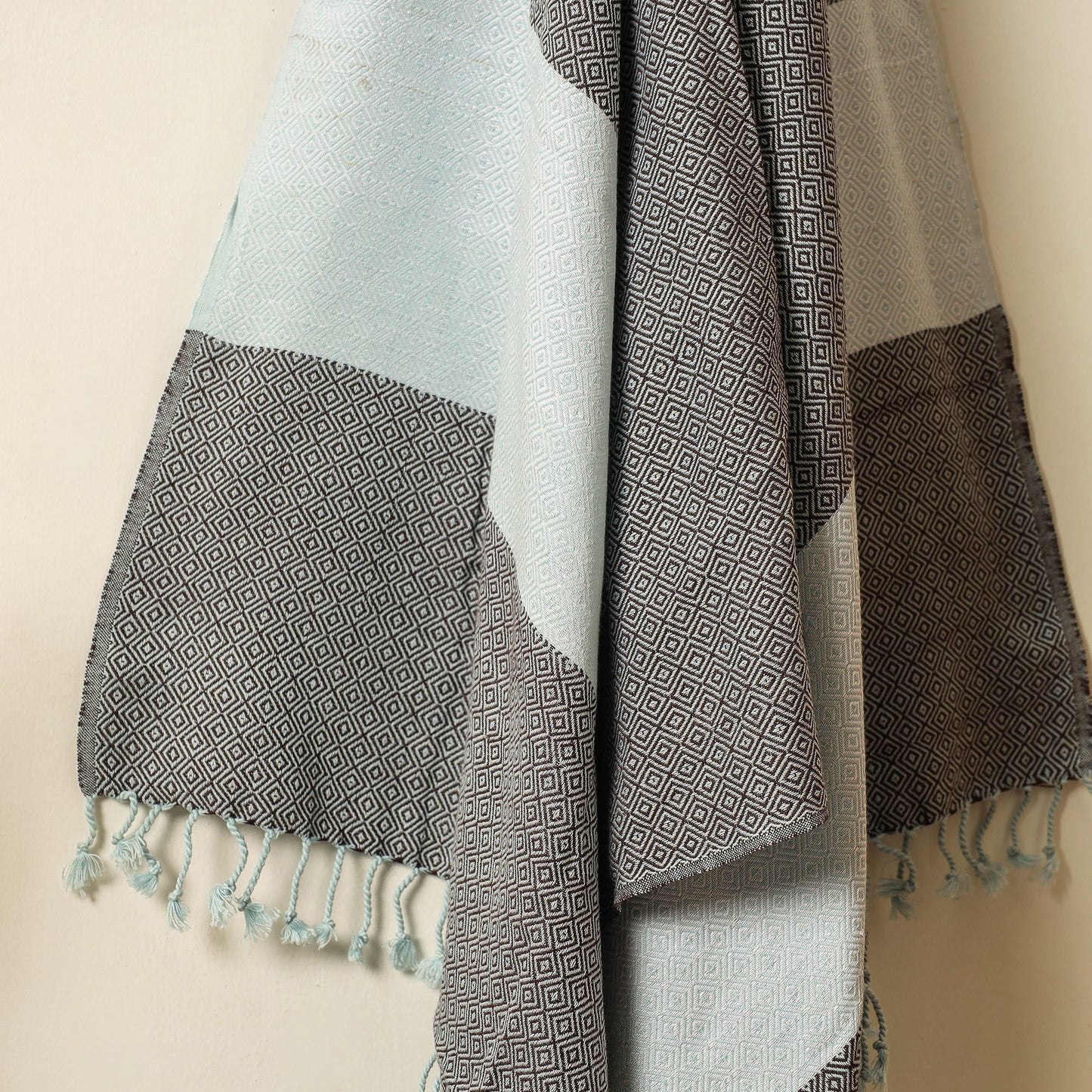 Black - Handloom Cotton Towel with Tassels from Bijnor by Nizam