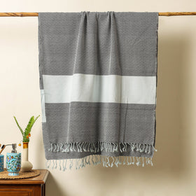 Black - Handloom Cotton Towel with Tassels from Bijnor by Nizam