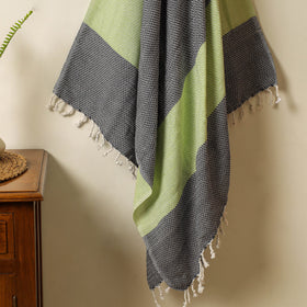 Black - Handloom Cotton Towel with Tassels from Bijnor by Nizam