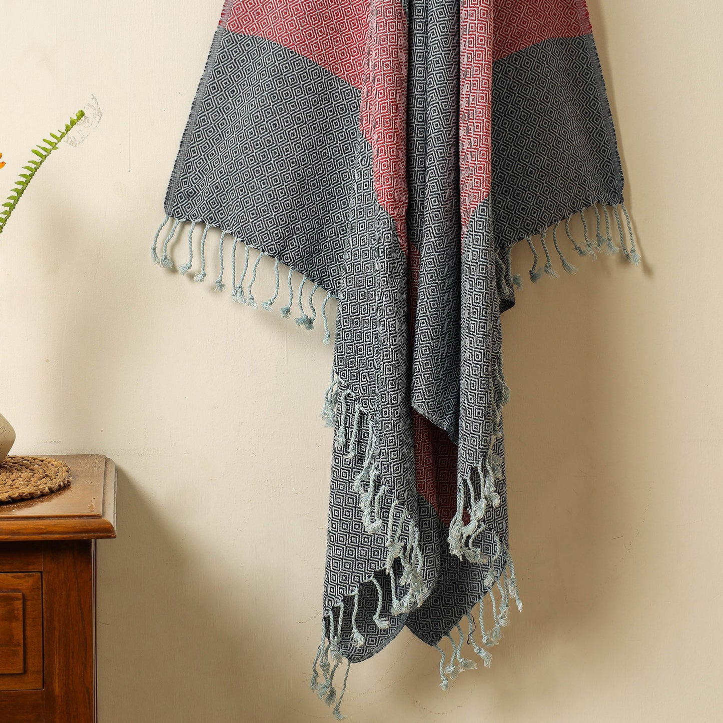 Black - Handloom Cotton Towel with Tassels from Bijnor by Nizam