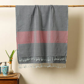 Black - Handloom Cotton Towel with Tassels from Bijnor by Nizam
