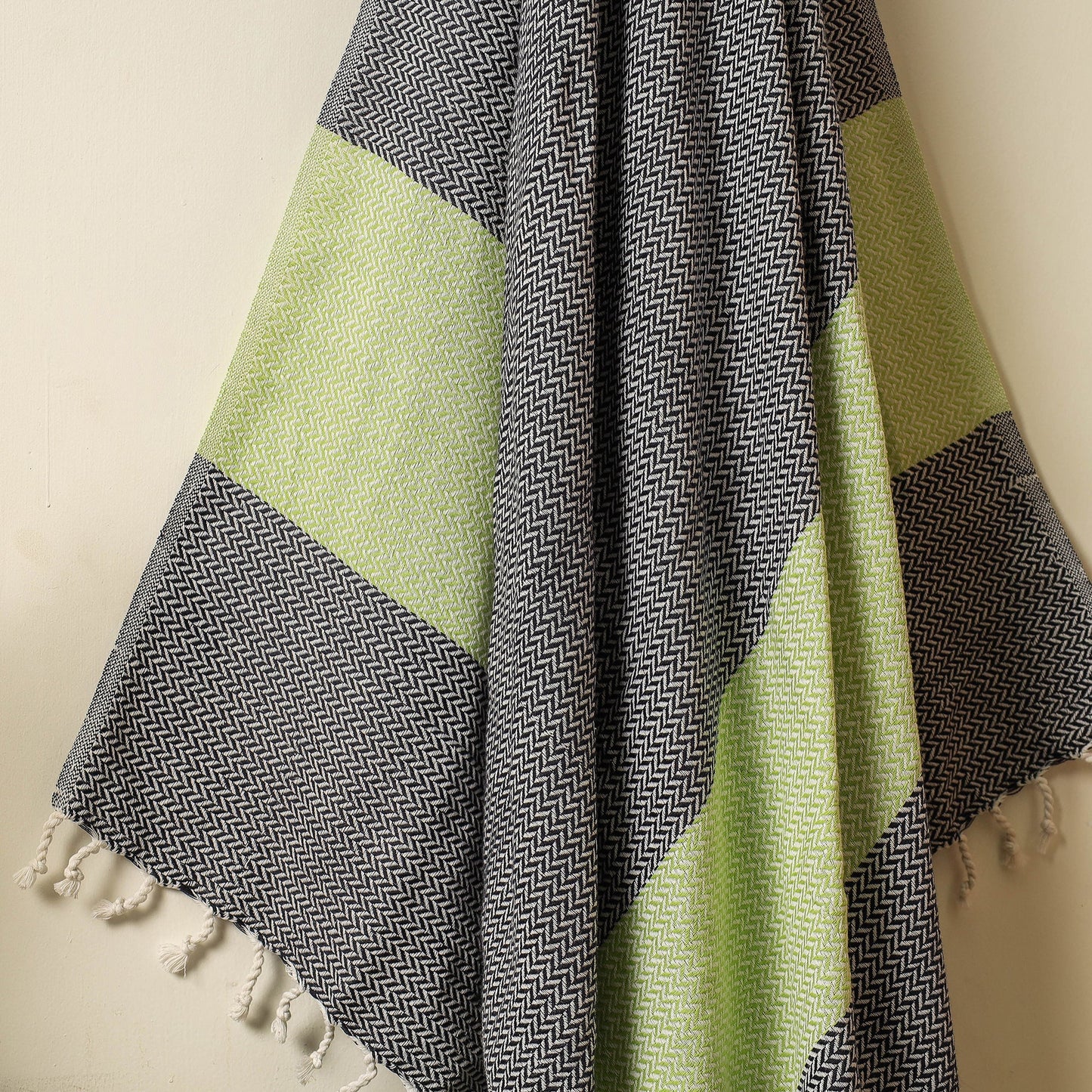Black - Handloom Cotton Towel with Tassels from Bijnor by Nizam
