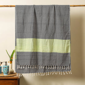 Black - Handloom Cotton Towel with Tassels from Bijnor by Nizam