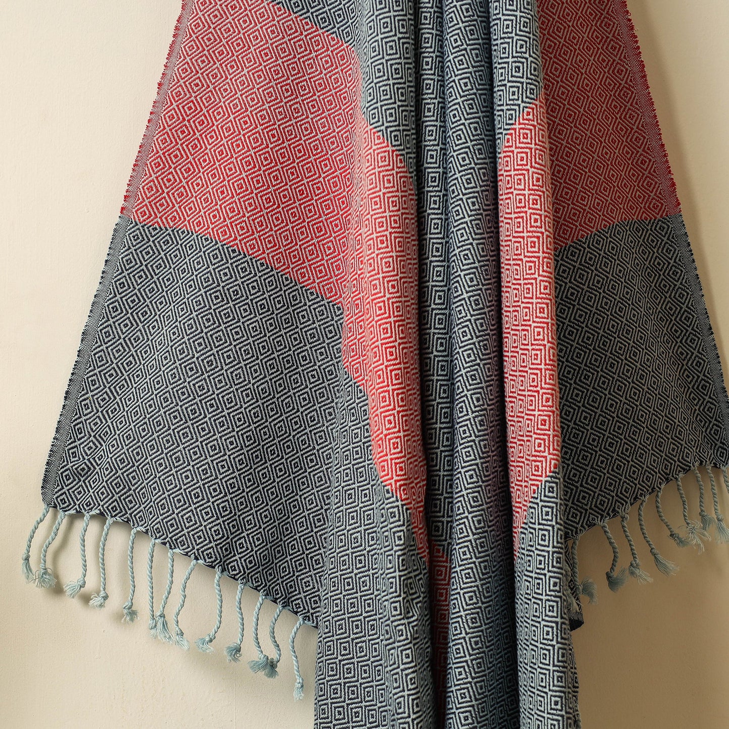 Black - Handloom Cotton Towel with Tassels from Bijnor by Nizam