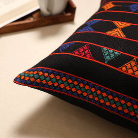 Black - handloom cotton urmul kashida stitch cushion cover