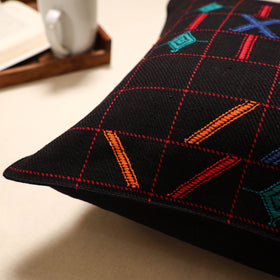 Black - handloom cotton urmul kashida stitch cushion cover