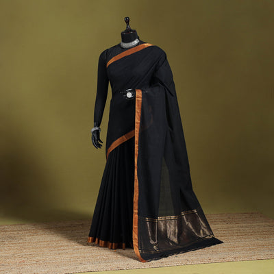 Black - handloom cotton zari border mangalagiri saree 04