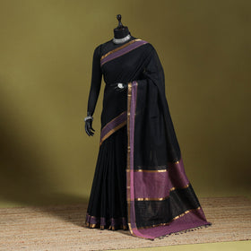 Black - handloom cotton zari border mangalagiri saree 26