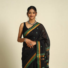  Black Handloom Cotton Zari & Thread Buti Venkatagiri Saree