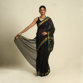  Black Handloom Cotton Zari & Thread Buti Venkatagiri Saree