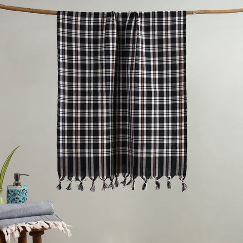 Black Handloom Fine Cotton Checks Bath Towel