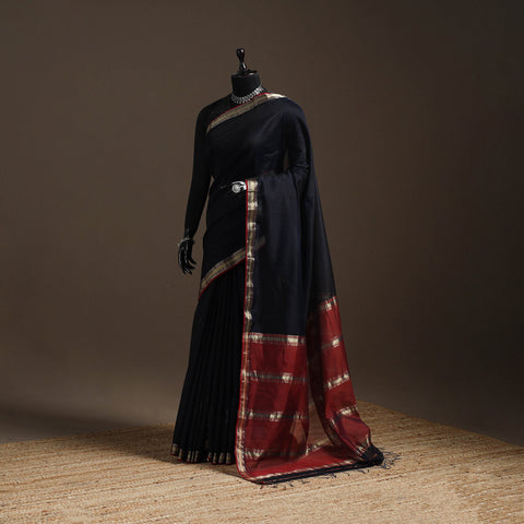 Black - handloom maheshwari saree with zari border 48