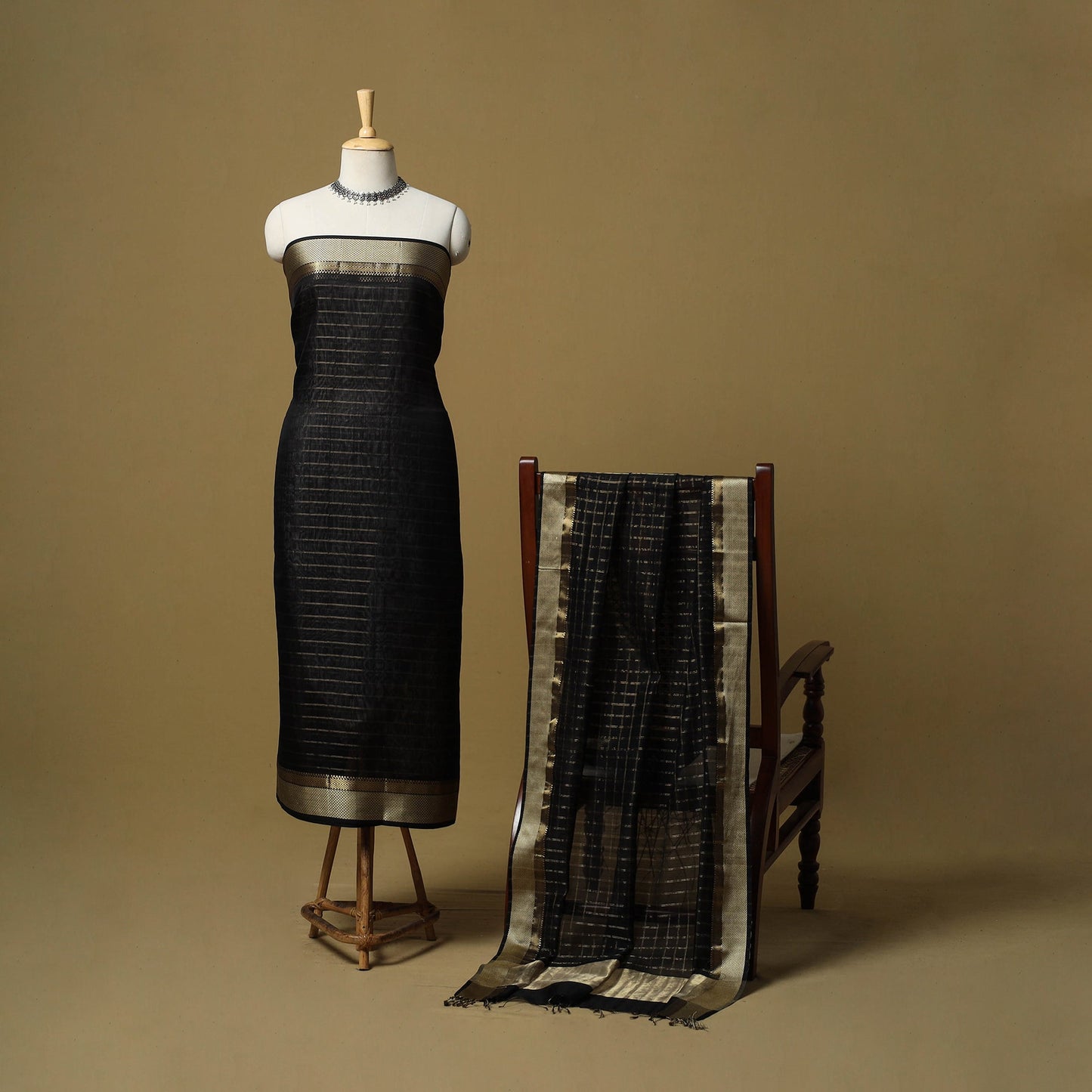 Handloom maheshwari silk tissue zari stripes 2pc unstitched