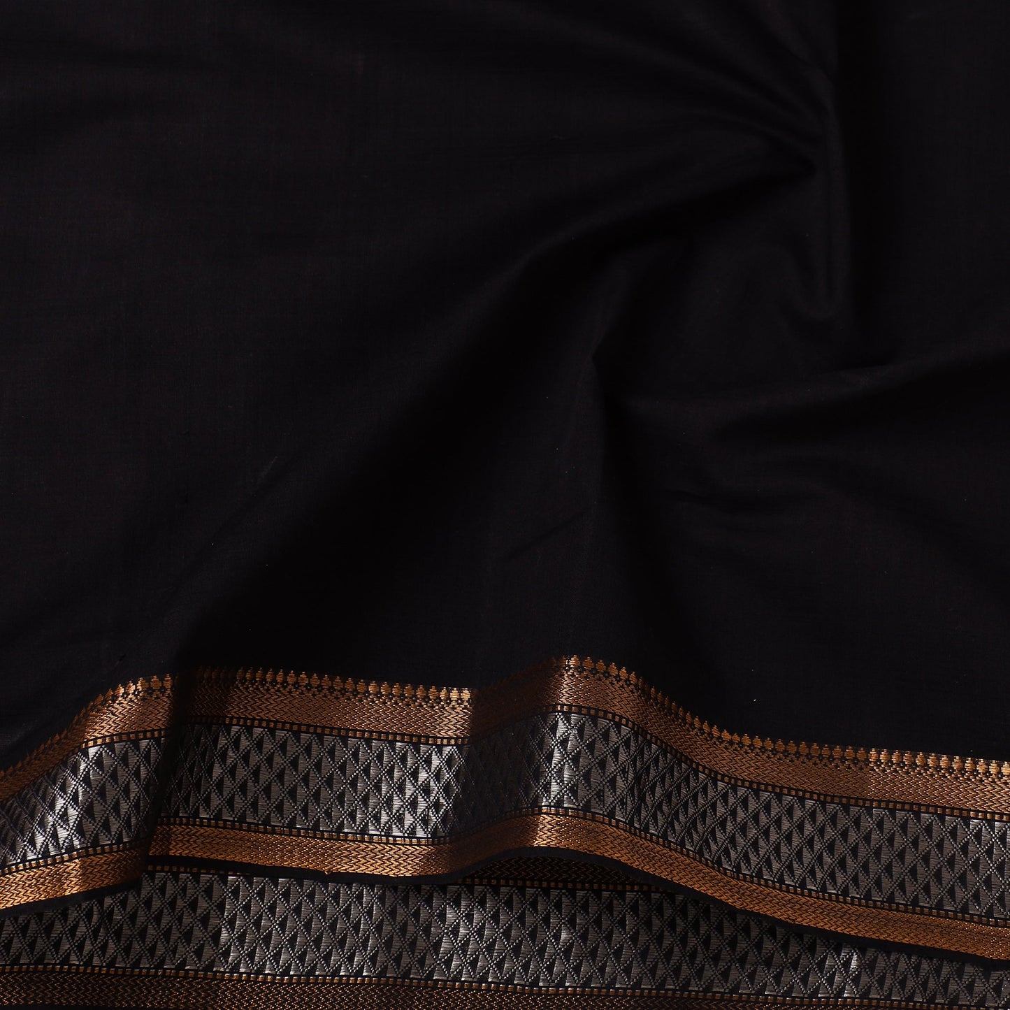 Black Handloom Mangalagiri Cotton Fabric with Zari Border 