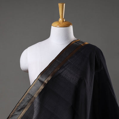 Black Handloom Mangalagiri Cotton Fabric with Zari Border 