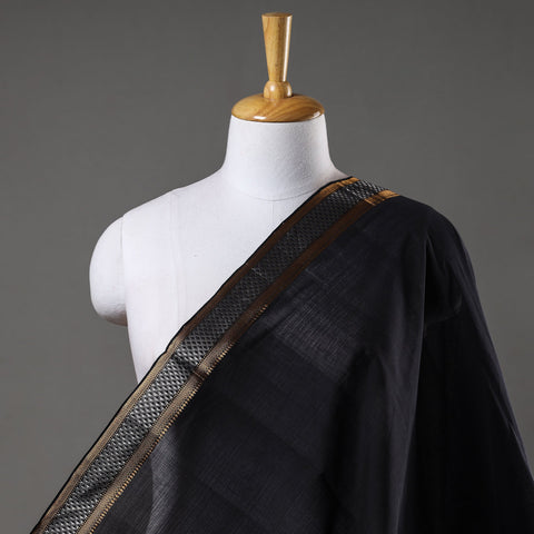 Black Handloom Mangalagiri Cotton Fabric with Zari Border 