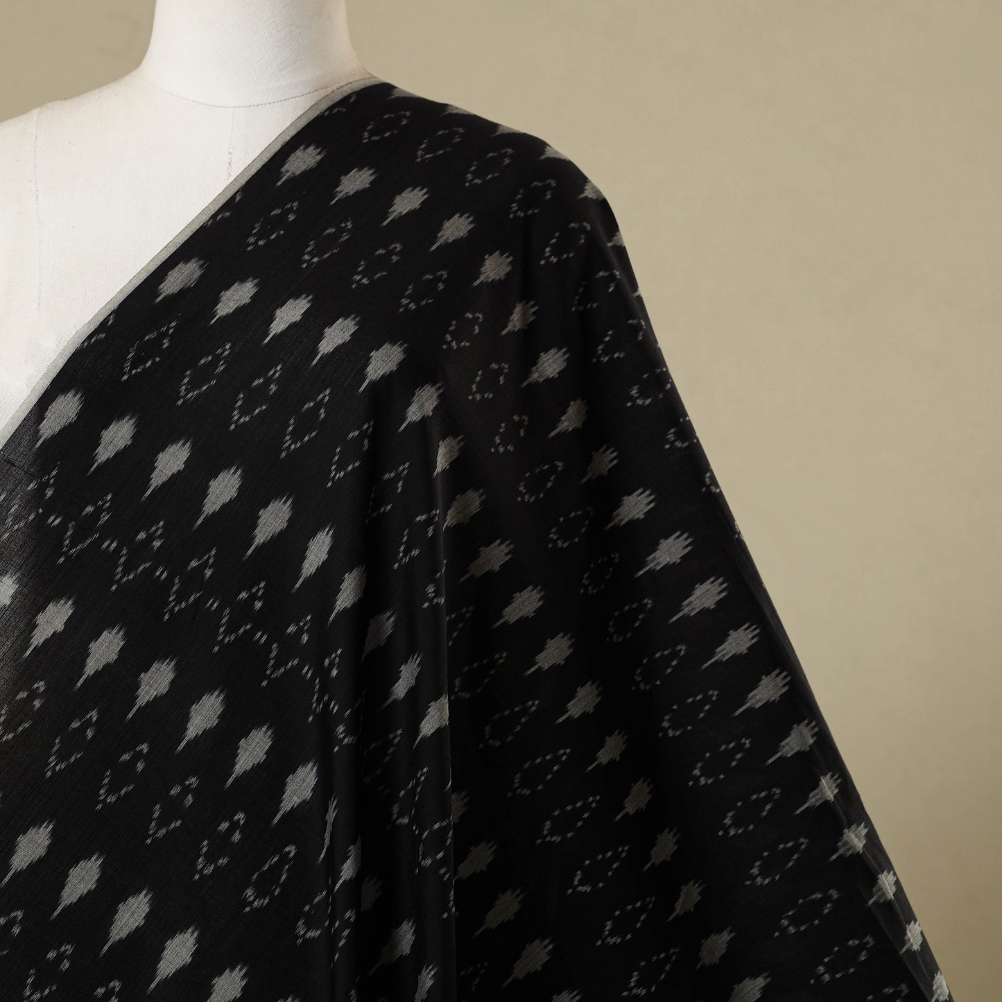 Black - handloom mercerised cotton pochampally ikat fabric