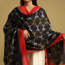 Black Handloom Mercerized Cotton Pochampally Ikat Dupatta