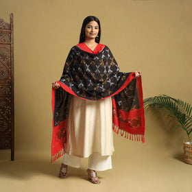Black Handloom Mercerized Cotton Pochampally Ikat Dupatta