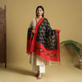 Black Handloom Mercerized Cotton Pochampally Ikat Dupatta