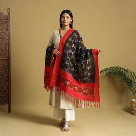 Black Handloom Mercerized Cotton Pochampally Ikat Dupatta