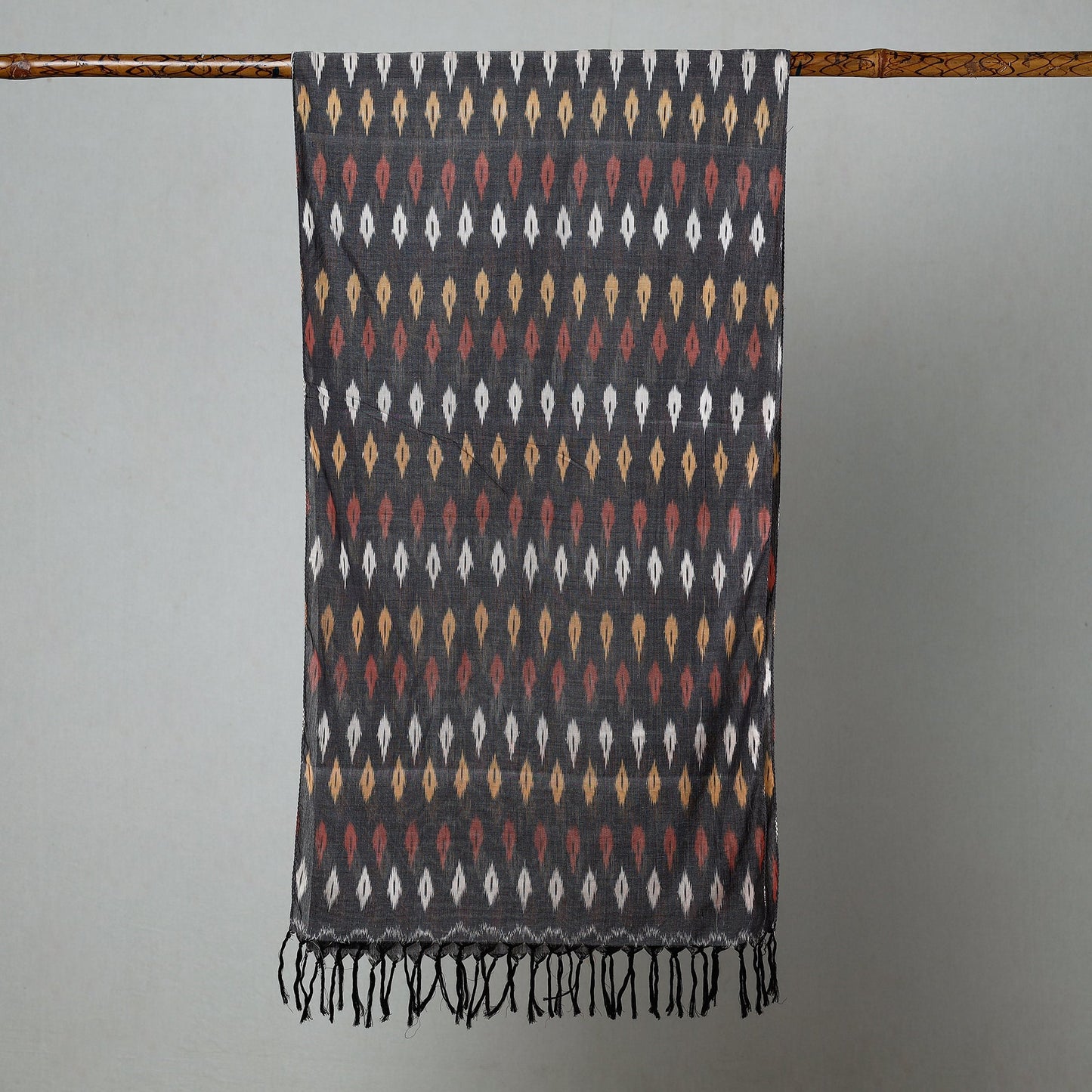 Black - Handloom Mercerized Cotton Pochampally Ikat Stole