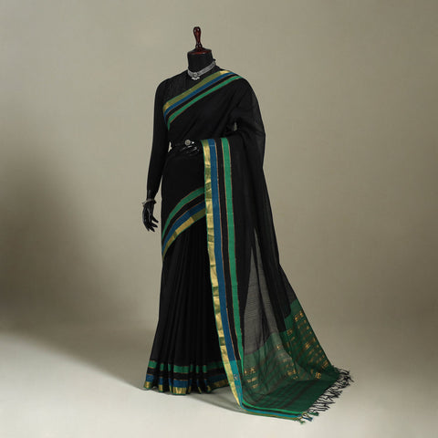 Black - handloom missing checks cotton mangalagiri saree 07