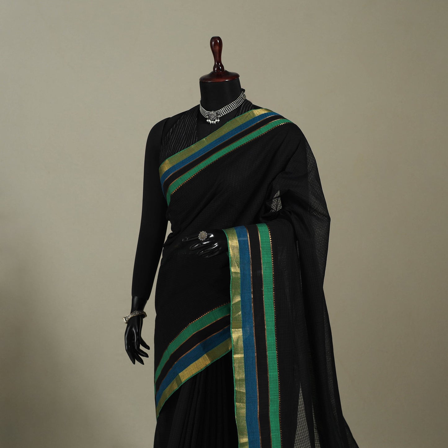 Black - handloom missing checks cotton mangalagiri saree 07
