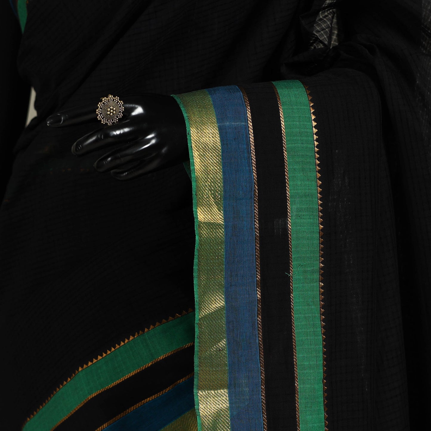 Black - handloom missing checks cotton mangalagiri saree 07