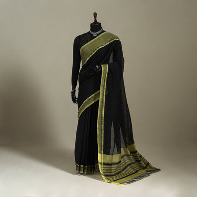 Black Handloom Missing Checks Cotton Mangalagiri Saree