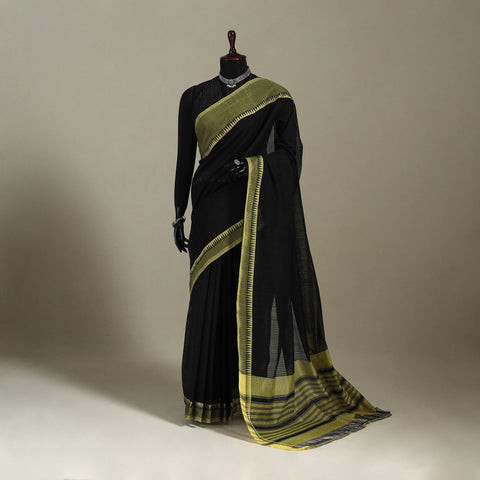Black Handloom Missing Checks Cotton Mangalagiri Saree