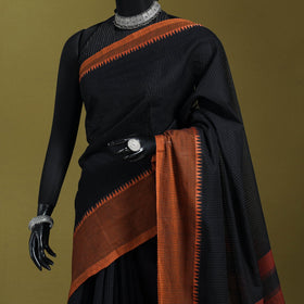 Black - handloom missing checks cotton thread border