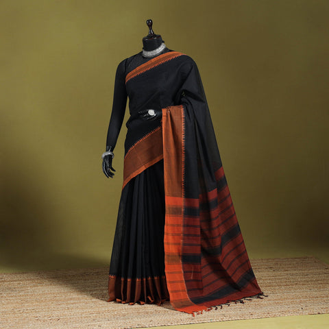 Black - handloom missing checks cotton thread border
