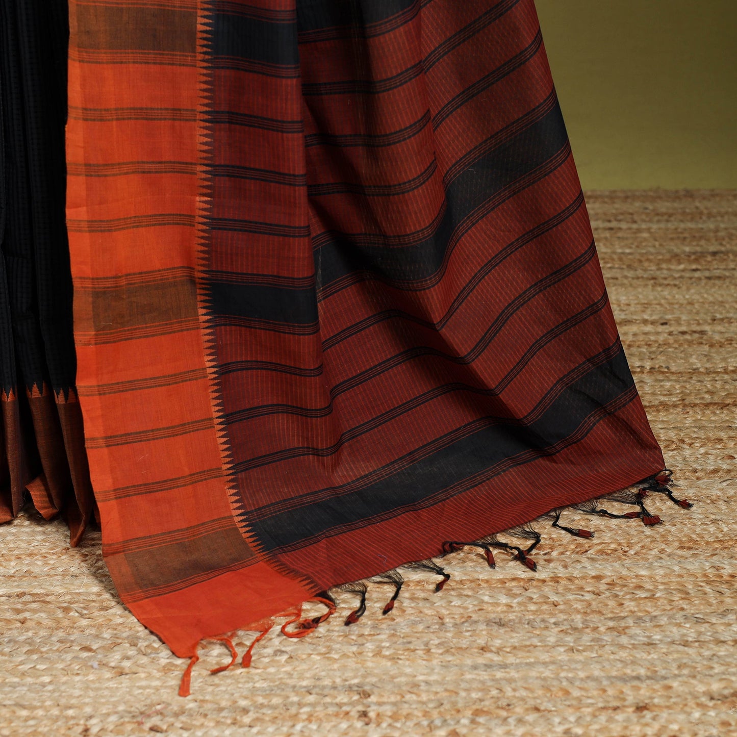 Black - handloom missing checks cotton thread border